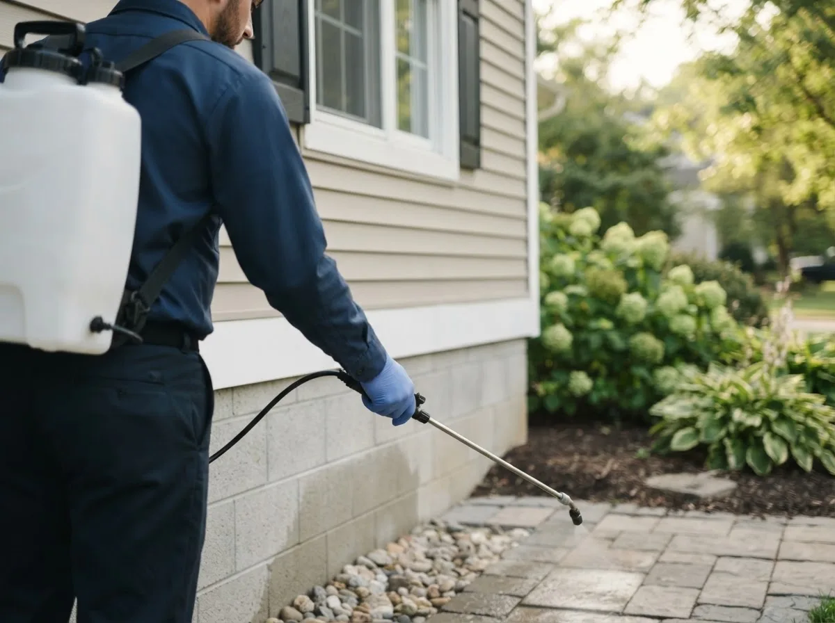 Pest control technician inspecting a home in Lees Summit, MO
